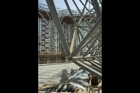 The spaceframe  is made from thousands of steel struts bolted together 
